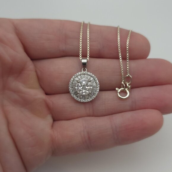 Jewelry - 19 Inch Sterling Silver Fancy Style Cubic Zirconia Necklace A891